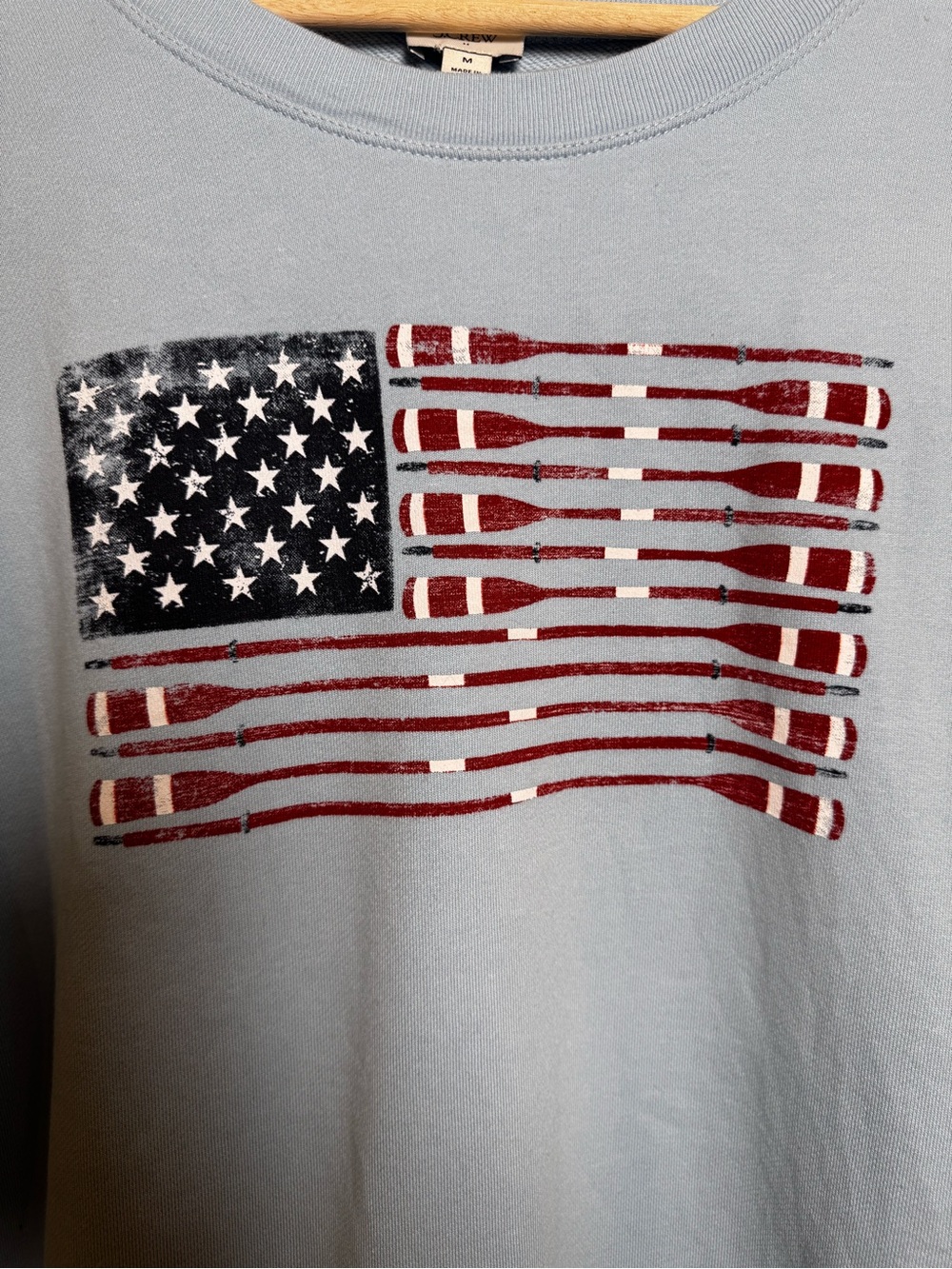 J.Crew M Blue Americana Rowing Oar Flag Sweatshirt Coastal Preppy Nautical - Picture 8 of 9